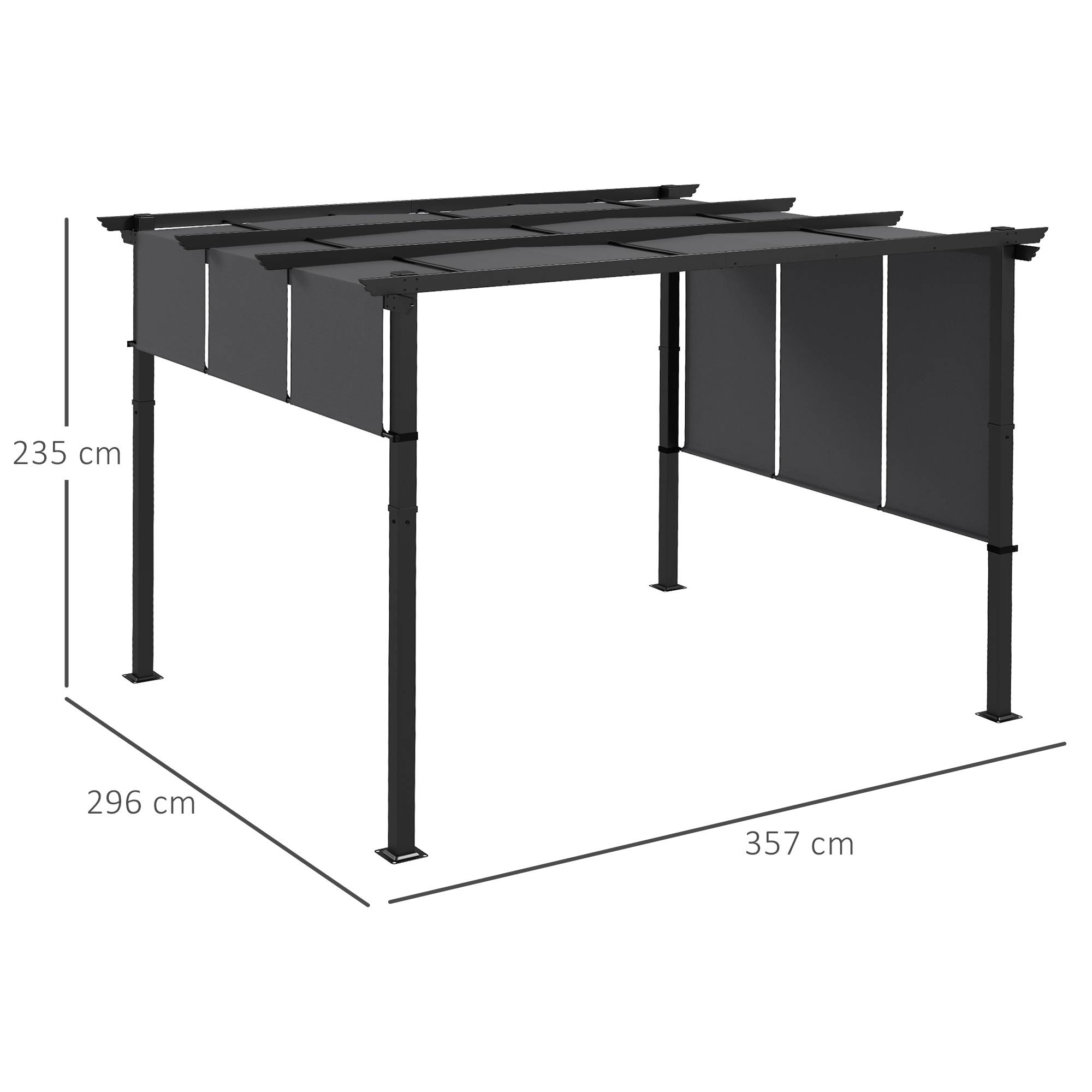 Pergola kiosque 3,5x3m gris foncé avec murs latéraux imperméable, toit de patio pour jardin terrasse - Image 3
