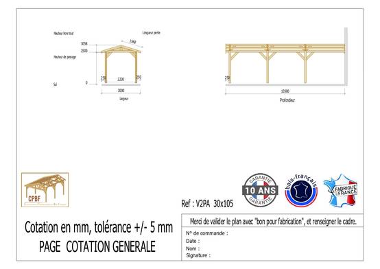 Carport Bois Douglas Français 31 m² – 2 pentes adossé – 6 poteaux – Abri voiture extérieur – Garantie 10 ans - Image 3