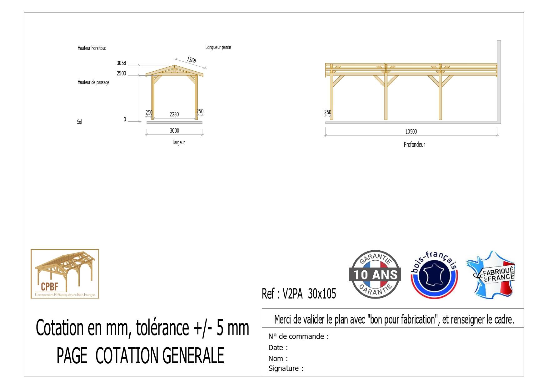 Carport Bois Douglas Français 31 m² – 2 pentes adossé – 6 poteaux – Abri voiture extérieur – Garantie 10 ans - Image 3