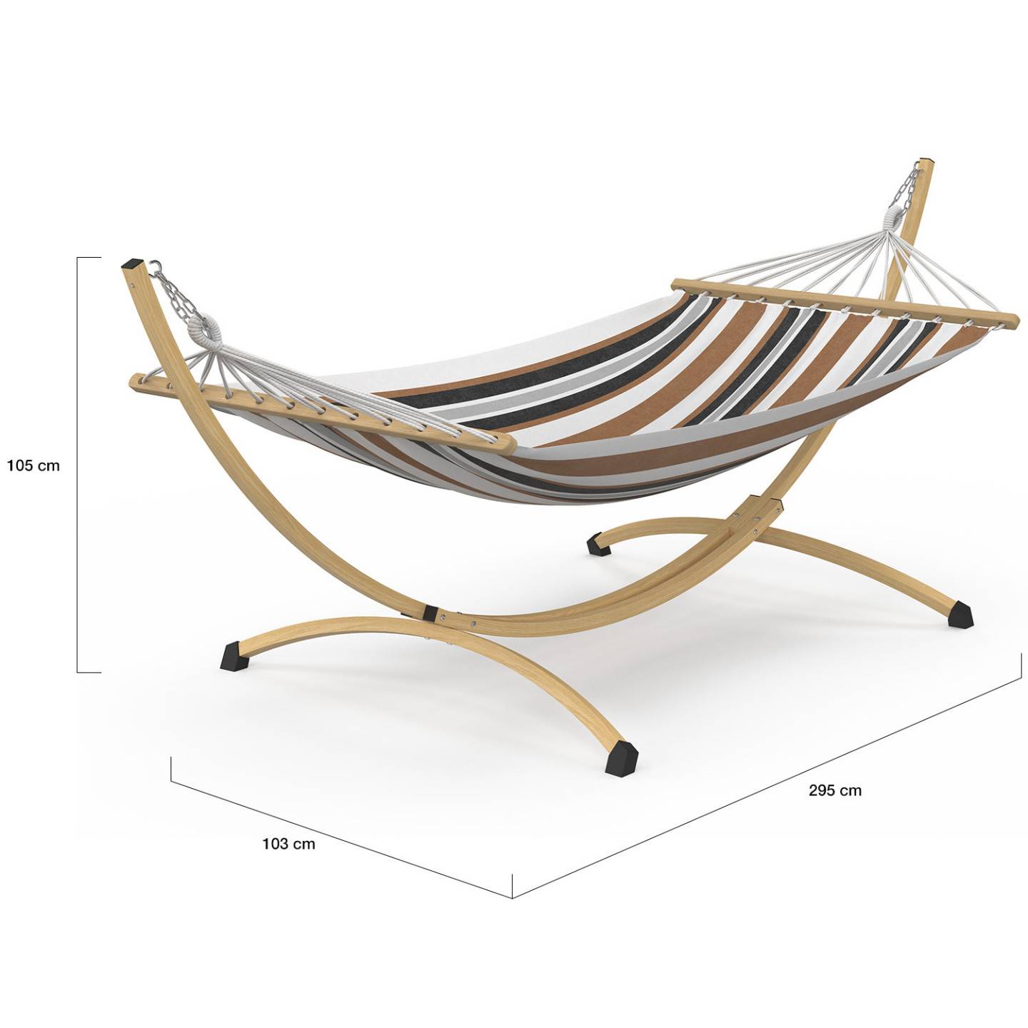 IDMARKET - Hamac XL avec support métal effet bois et toile rayée noire, blanche et chocolat - Image 4
