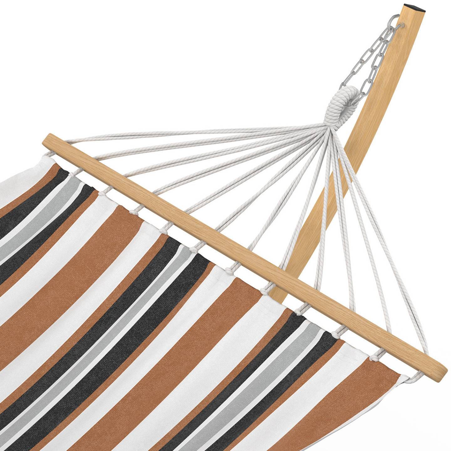 IDMARKET - Hamac XL avec support métal effet bois et toile rayée noire, blanche et chocolat - Image 5