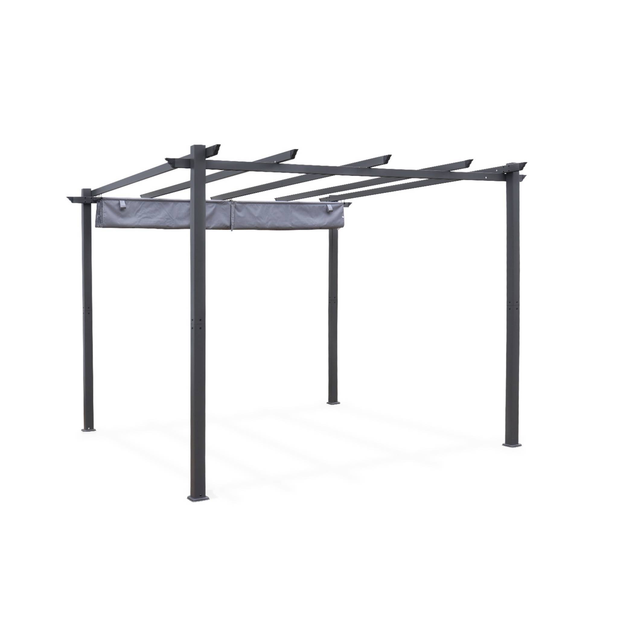 sweeek - Pergola aluminium - Isla 3x3m - Toile grise - Tonnelle idéale pour votre terrasse. toit rétractable. toile coulissante. structure aluminium | sweeek - Image 3