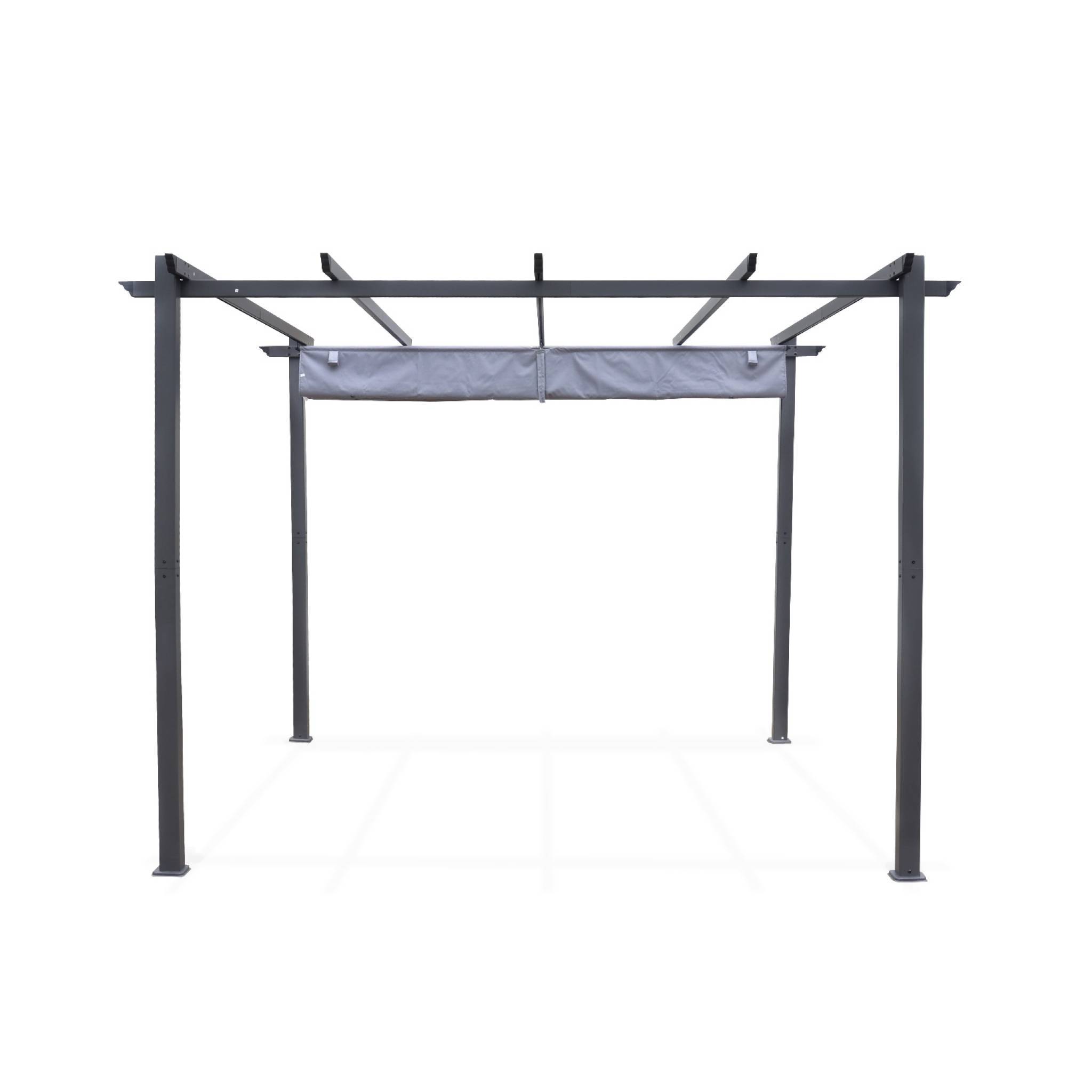 sweeek - Pergola aluminium - Isla 3x3m -  Toile grise - Tonnelle idéale pour votre terrasse. toit rétractable. toile coulissante. structure aluminium | sweeek - Image 4