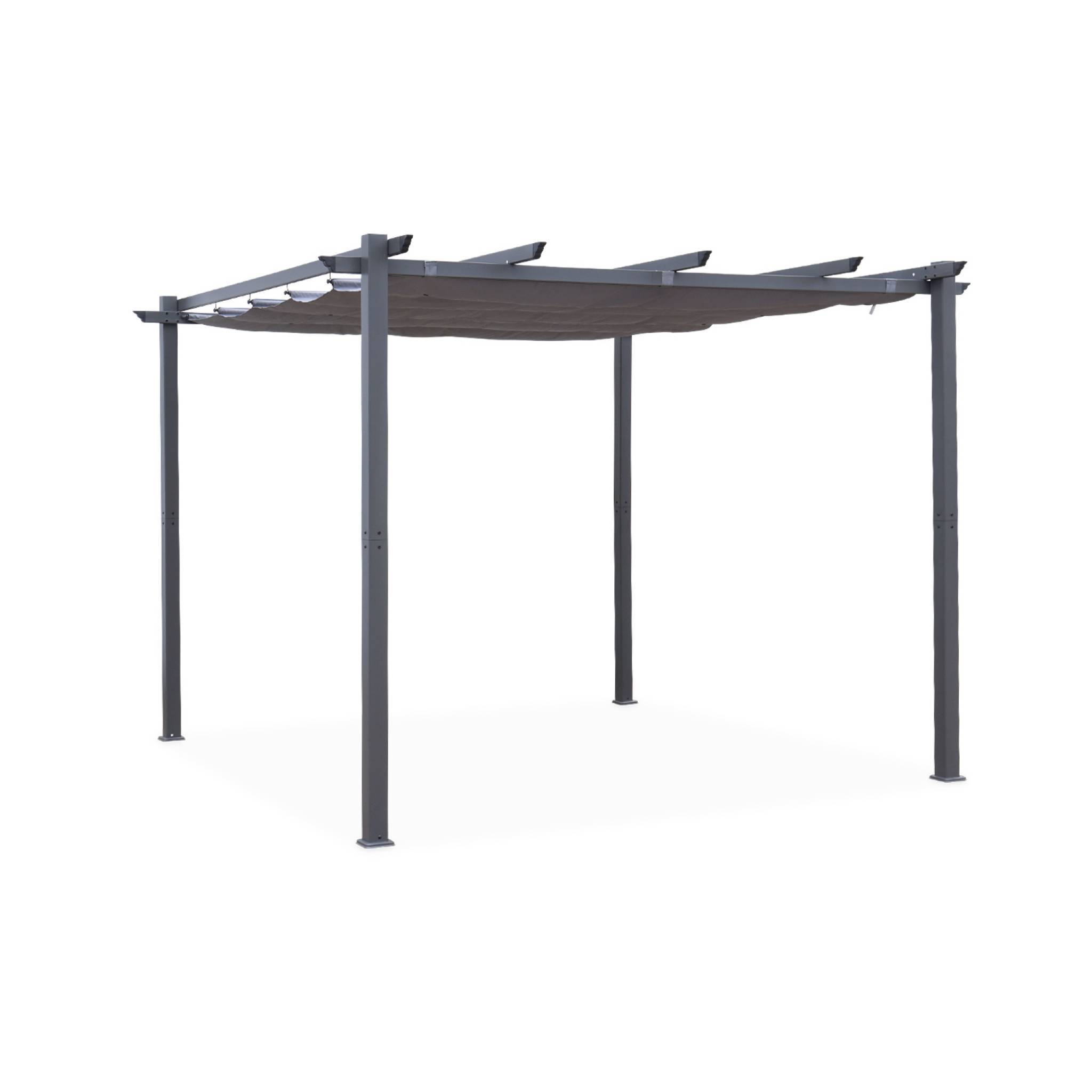 sweeek - Pergola aluminium - Isla 3x3m - Toile grise - Tonnelle idéale pour votre terrasse. toit rétractable. toile coulissante. structure aluminium | sweeek - Image 2