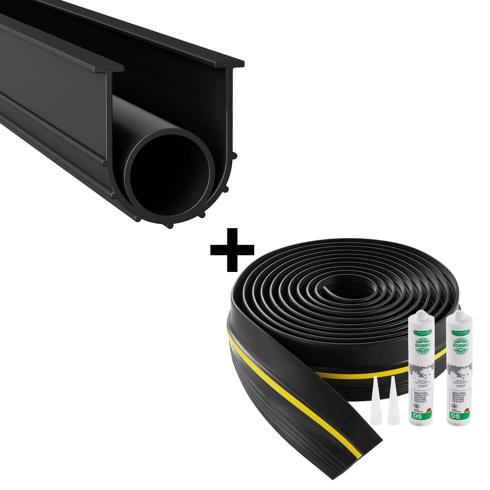 VEVOR Joint porte garage 6m, seuil étanchéité U+O, 2pcs, PVC, adhésif, noir. - Image 1