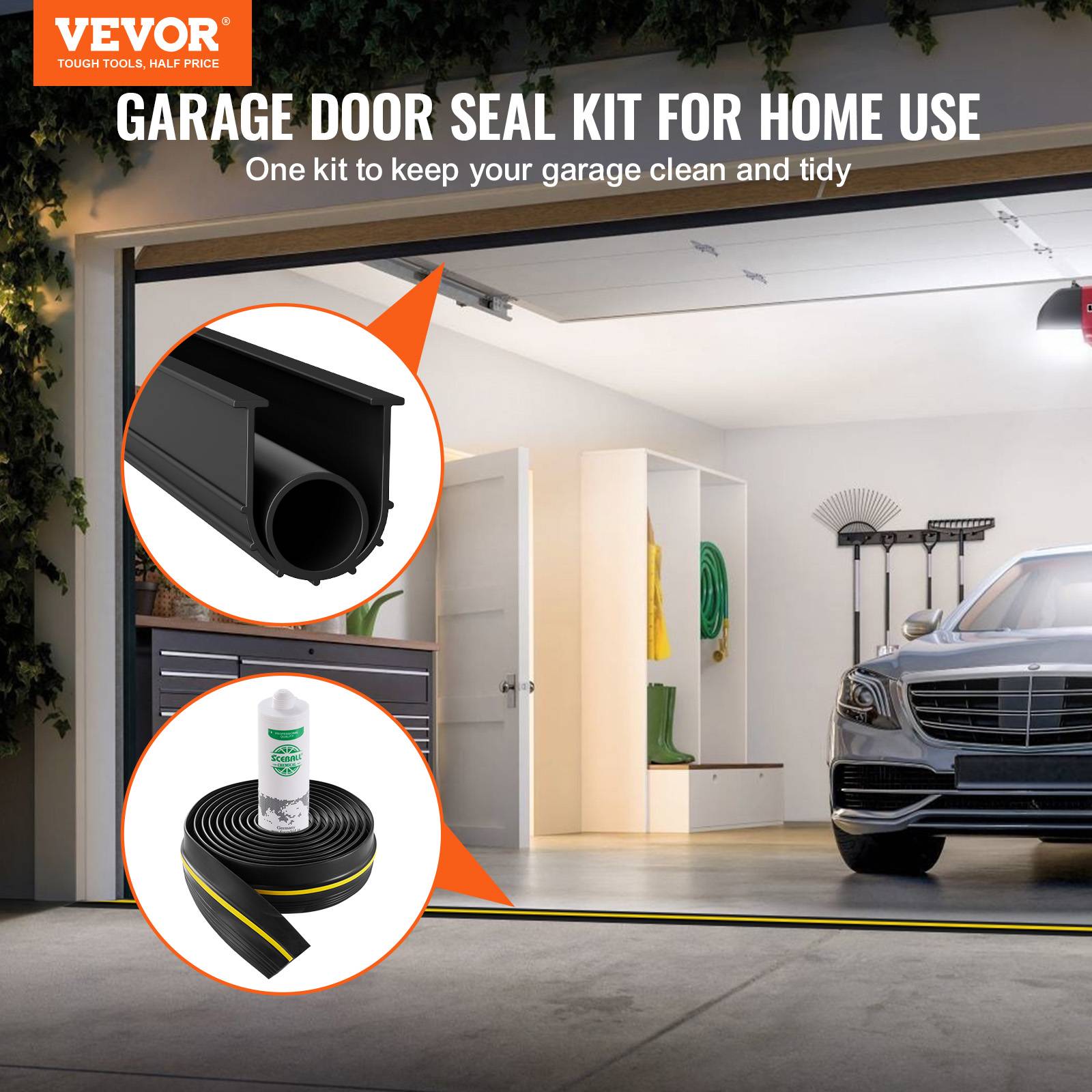 VEVOR Joint porte garage 6m, seuil étanchéité U+O, 2pcs, PVC, adhésif, noir. - Image 2