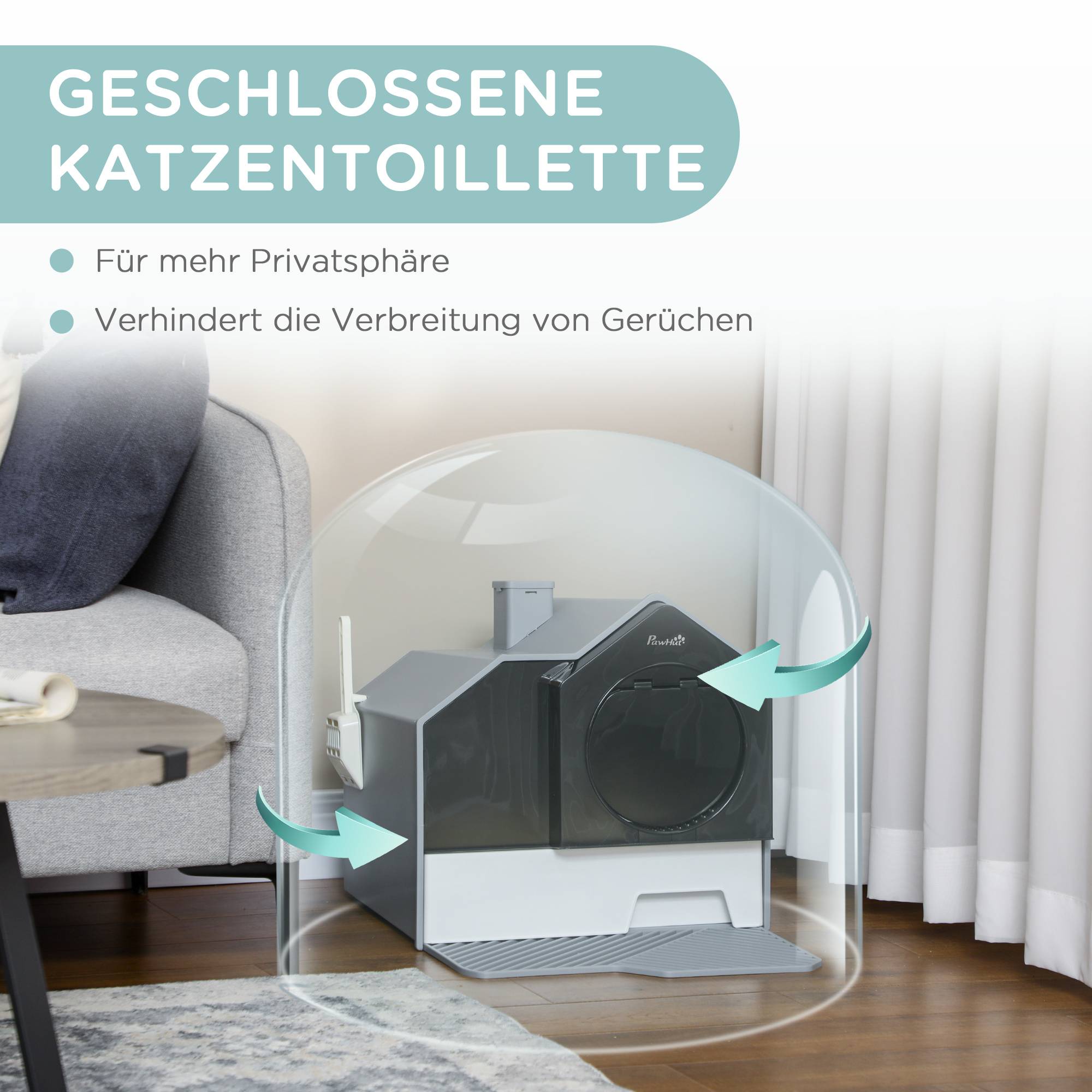 Bac à litière pour chat au design mignon tapis filtrant pelle bac base amovible gris - Image 8
