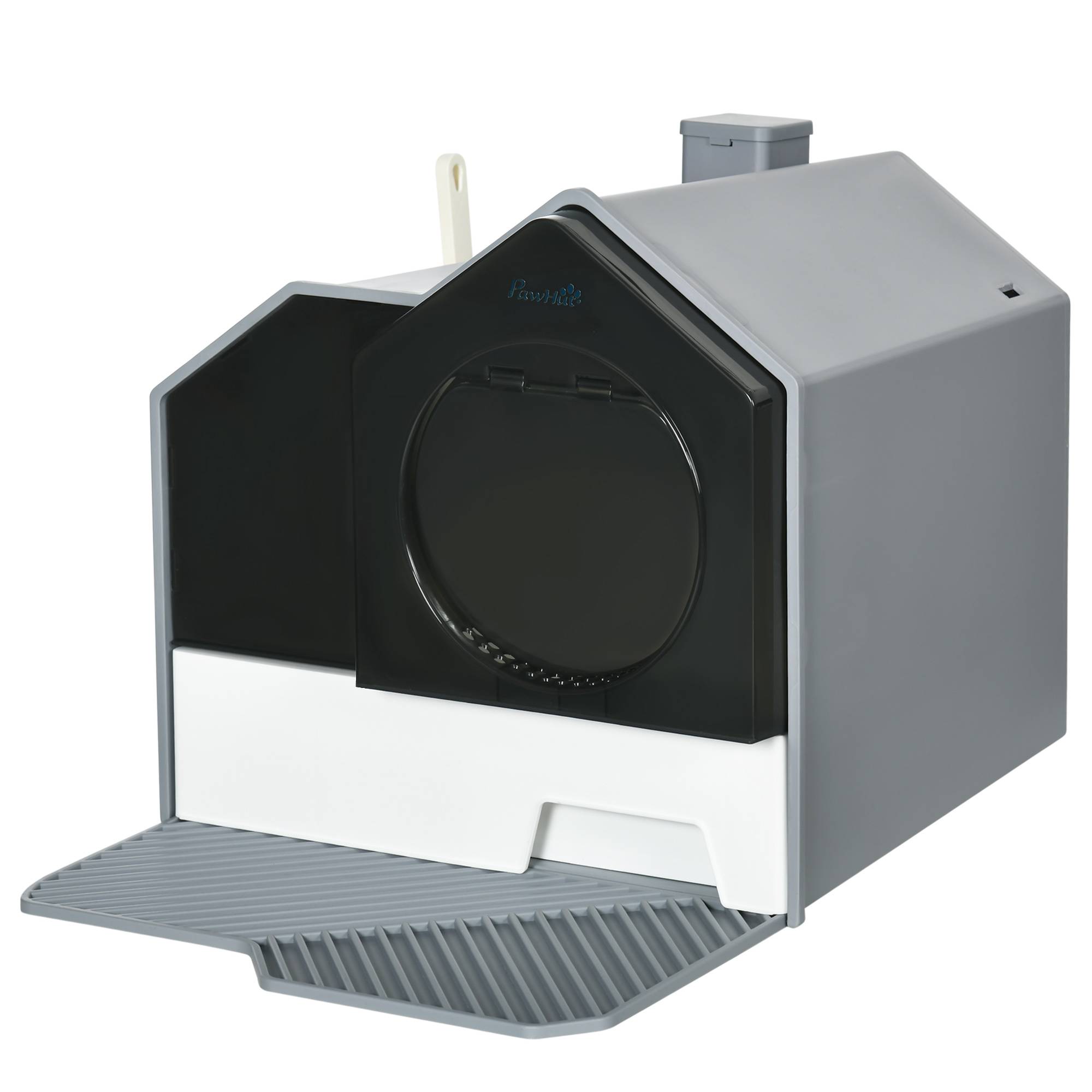 Bac à litière pour chat au design mignon tapis filtrant pelle bac base amovible gris - Image 2