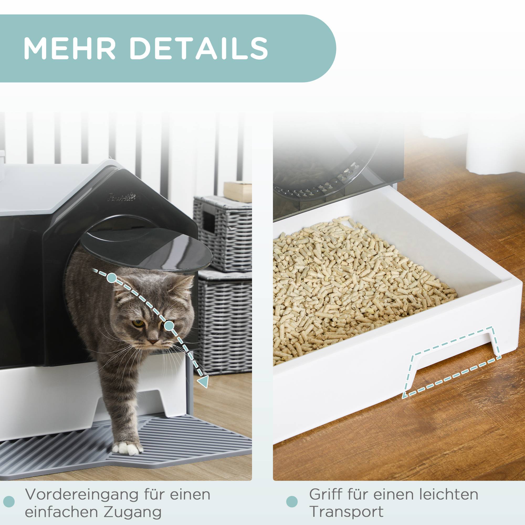 Bac à litière pour chat au design mignon tapis filtrant pelle bac base amovible gris - Image 9