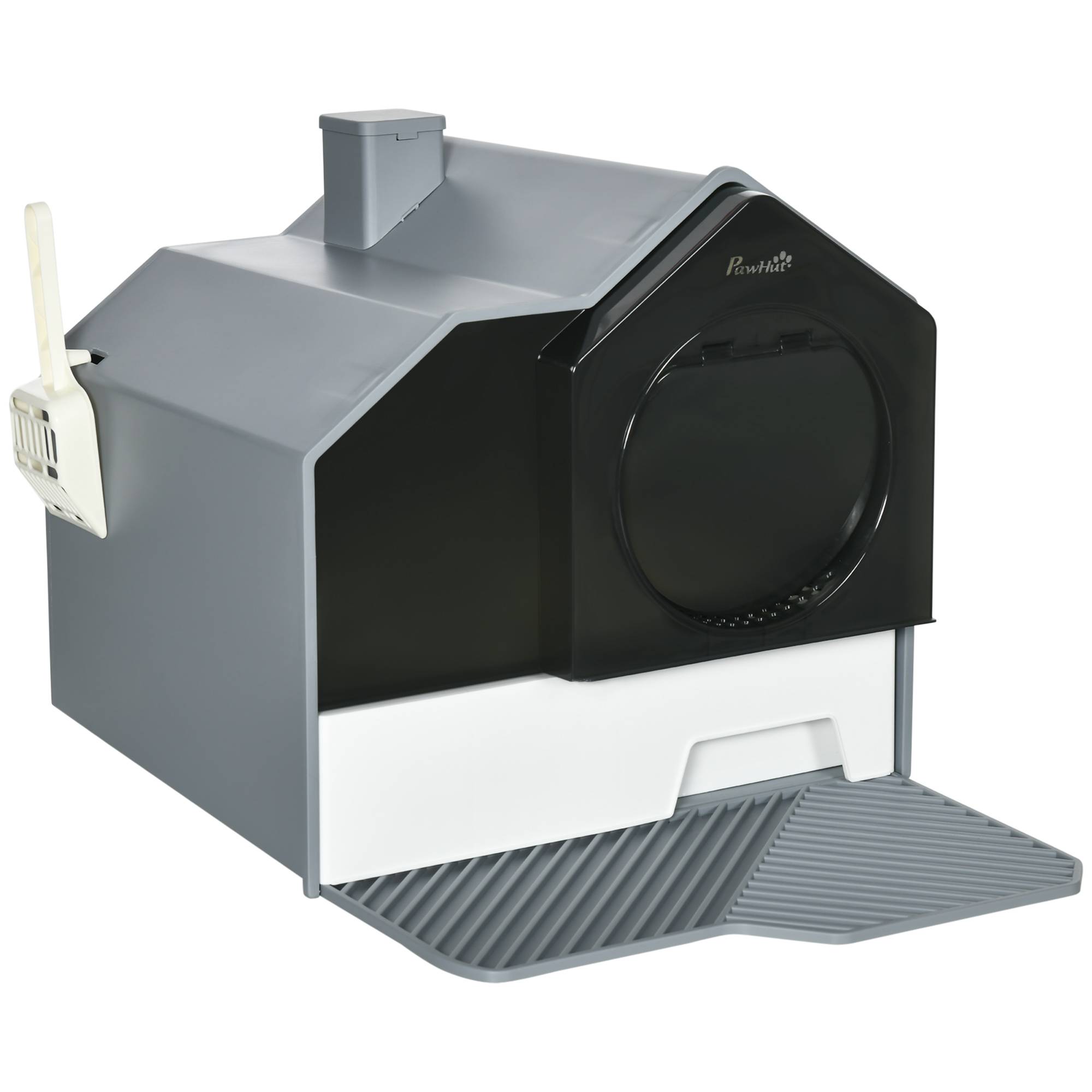 Bac à litière pour chat au design mignon tapis filtrant pelle bac base amovible gris - Image 1