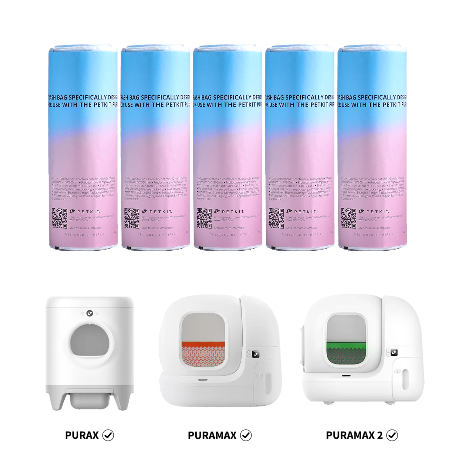 Petkit - Sacs poubelles pour litière PuraMax et Pura X - Lots de 5 rouleaux PETKIT - Image 1