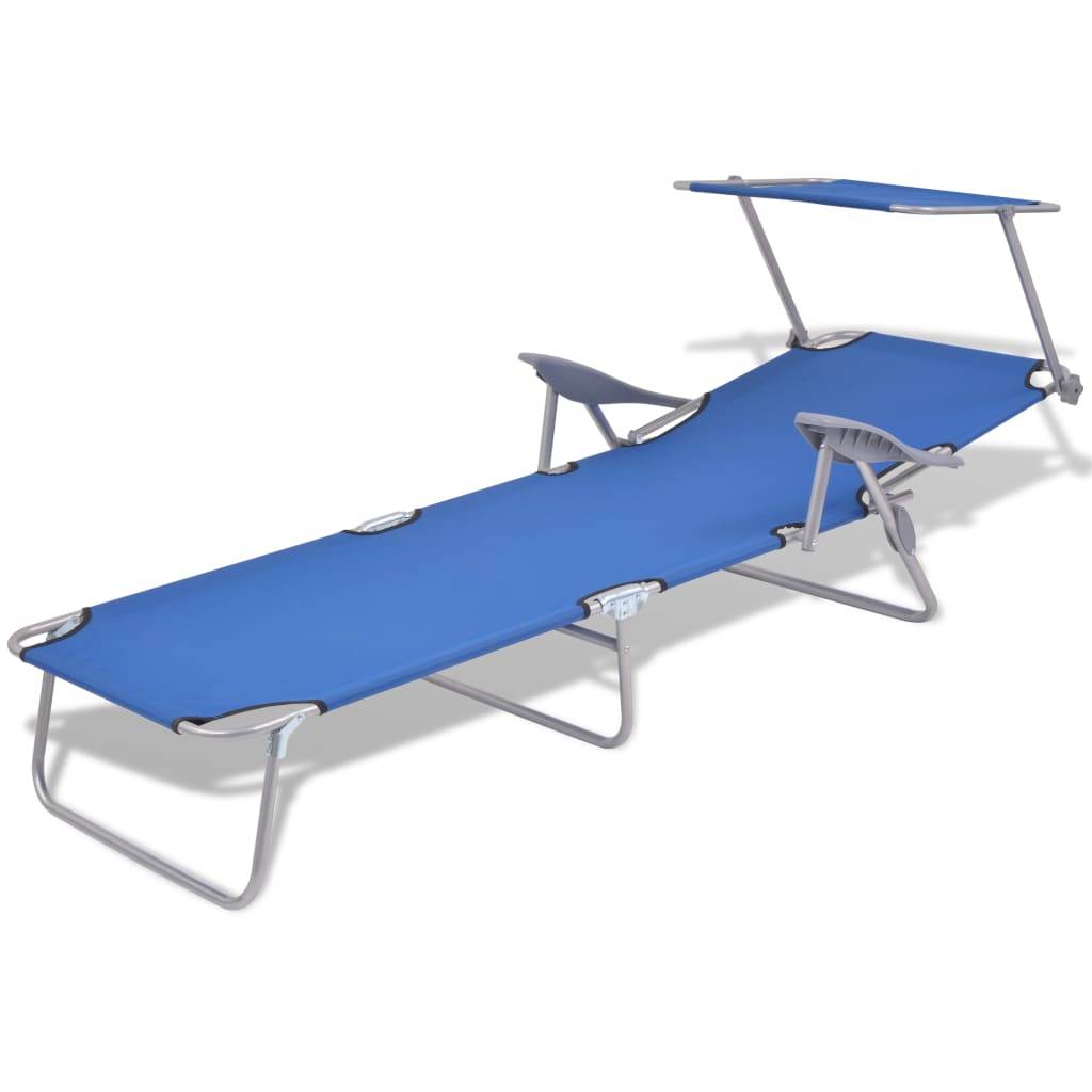 Helloshop26 - Transat chaise longue bain de soleil lit de jardin terrasse meuble d'extérieur avec auvent acier bleu - Image 3