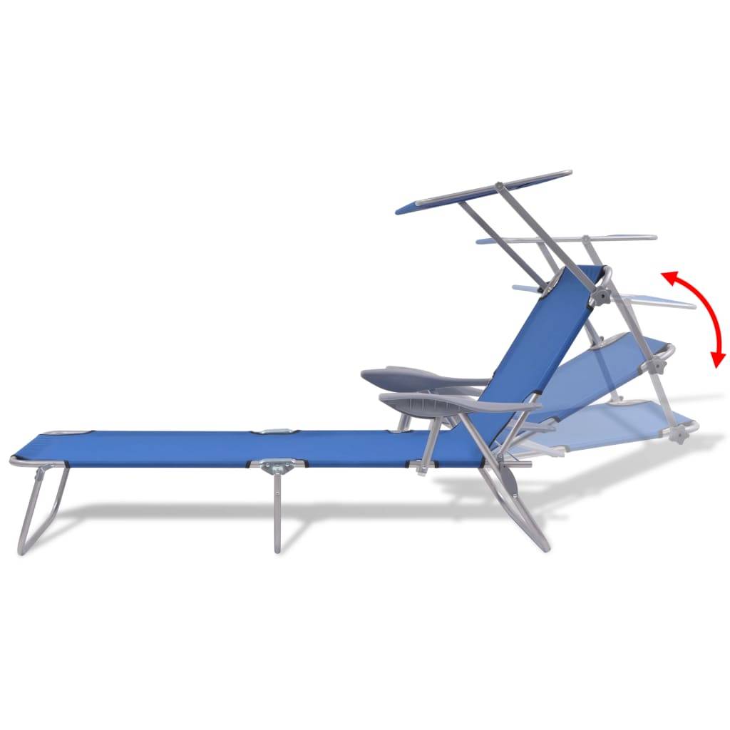 Helloshop26 - Transat chaise longue bain de soleil lit de jardin terrasse meuble d'extérieur avec auvent acier bleu - Image 6