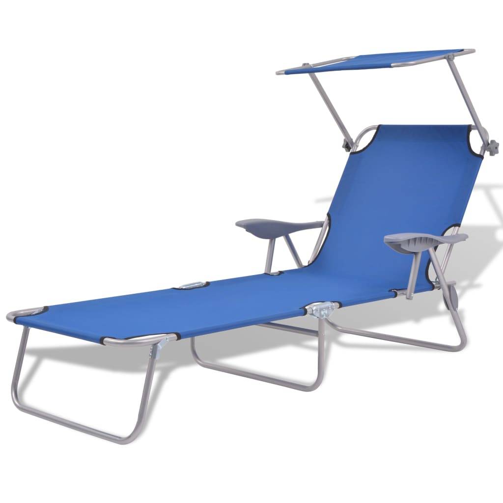 Helloshop26 - Transat chaise longue bain de soleil lit de jardin terrasse meuble d'extérieur avec auvent acier bleu - Image 1