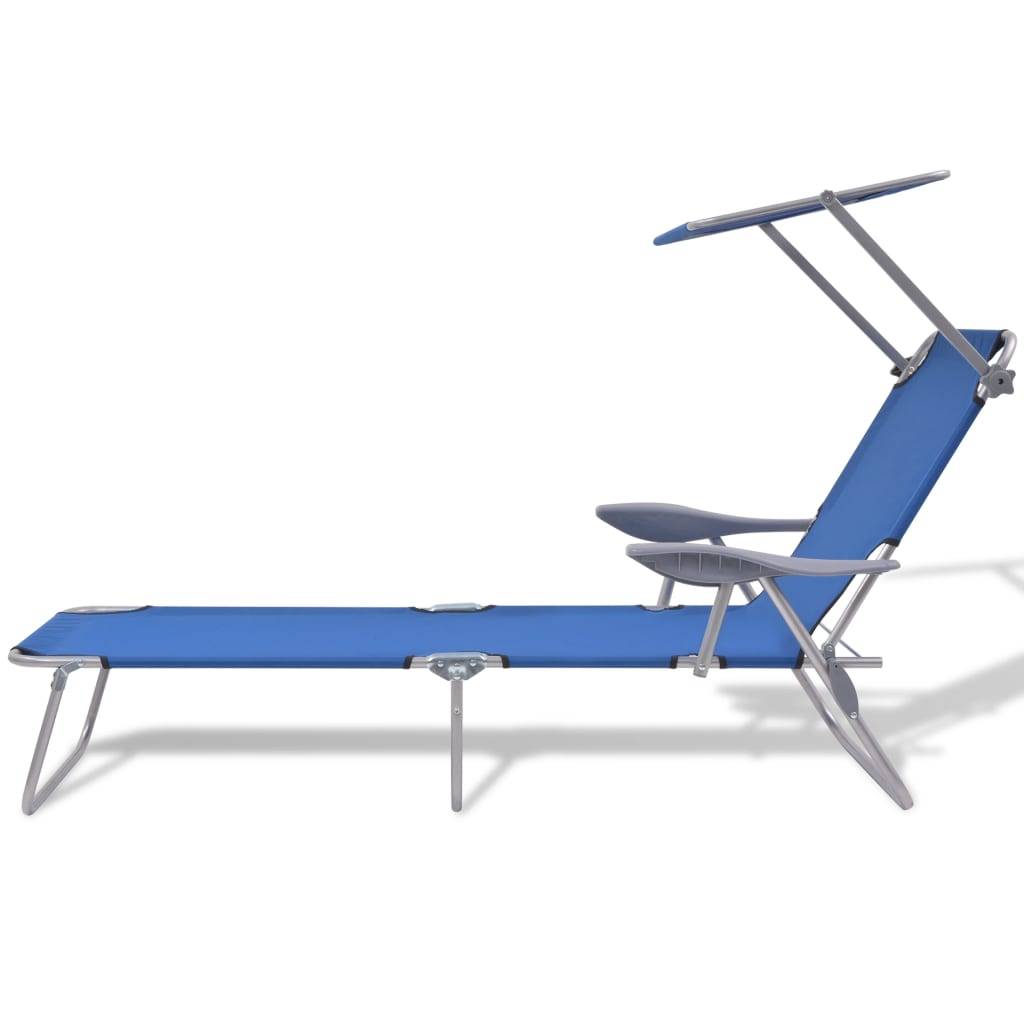 Helloshop26 - Transat chaise longue bain de soleil lit de jardin terrasse meuble d'extérieur avec auvent acier bleu - Image 2