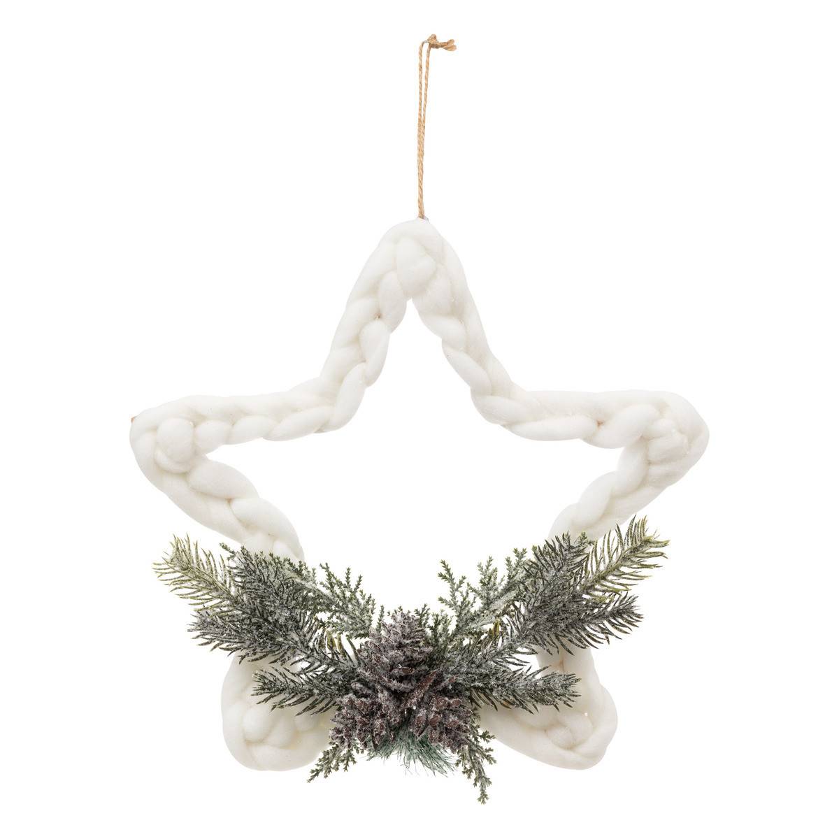 Fééric Lights & Christmas - Suspension de Noël Etoile en Laine tressée Branches et Pommes de Pin H 30 cm - Image 1