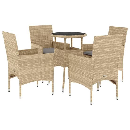 ComfortXL - Petit Salon de Jardin 5 Pièces Résine Tressée Beige Table Ronde Verre 60cm Coussins Gris – ComfortXL Outdoor Living - Image 2