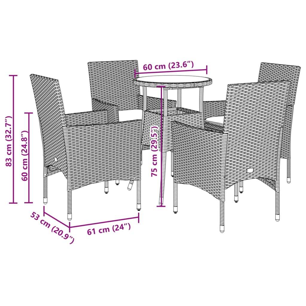 ComfortXL - Petit Salon de Jardin 5 Pièces Résine Tressée Beige Table Ronde Verre 60cm Coussins Gris – ComfortXL Outdoor Living - Image 7