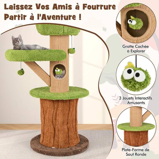 COSTWAY Arbre a Chat Design 148 cm,en Bois, 2 Condos, 2 Plateformes, 20 cm Poteaux à Griffer en Sisal, en Forme de Branche,Coussins Amovibles - Image 8