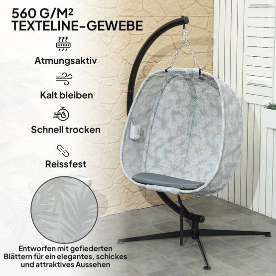 Fauteuil Suspendu Oeuf Pliable Acier Jardin Terrasse Balancelle avec Support Coussins Gris - ComfortXL Outdoor Living - Image 5