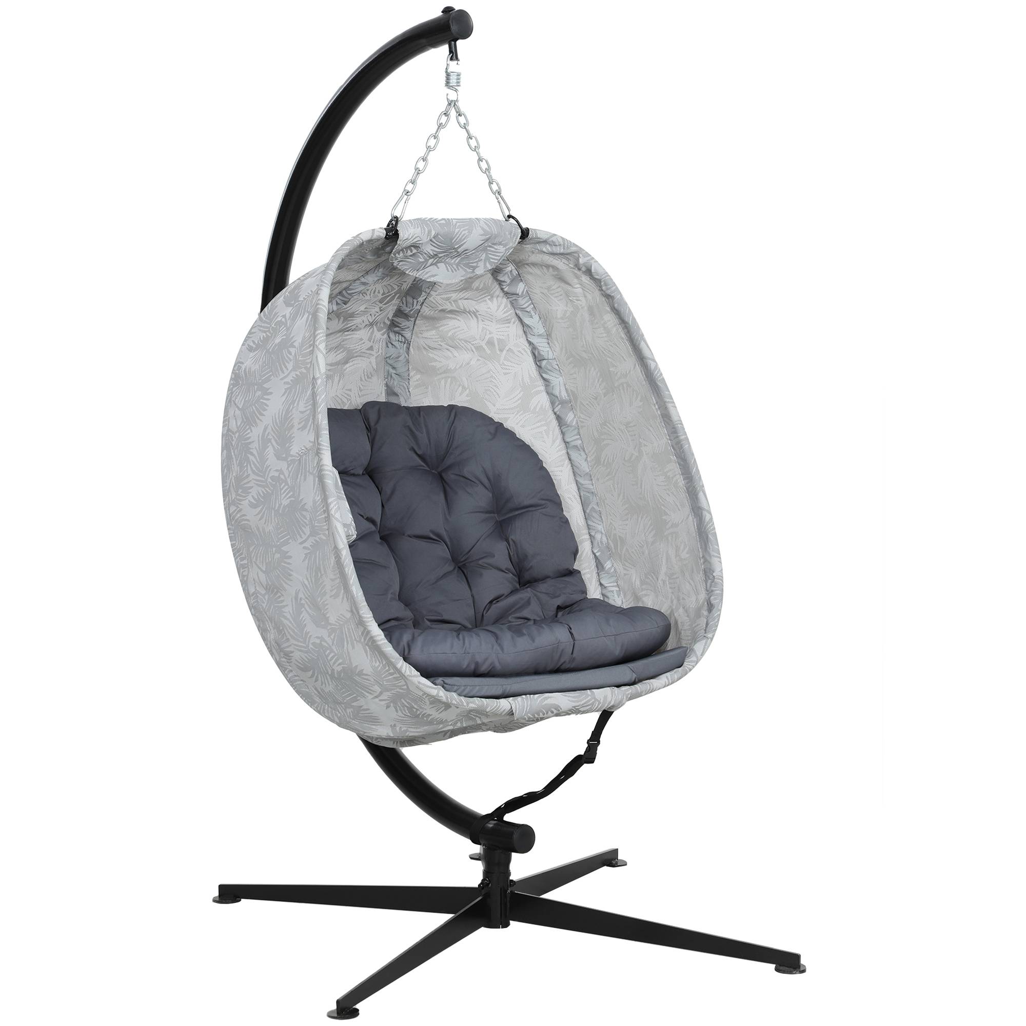 Fauteuil Suspendu Oeuf Pliable Acier Jardin Terrasse Balancelle avec Support Coussins Gris - ComfortXL Outdoor Living - Image 2