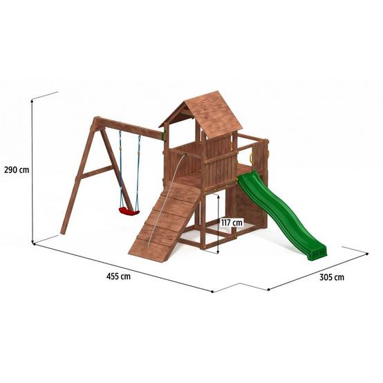 Fungoo - Plateforme de jeux en bois Carol Tour + toboggan + balançoire + rampe - Image 2