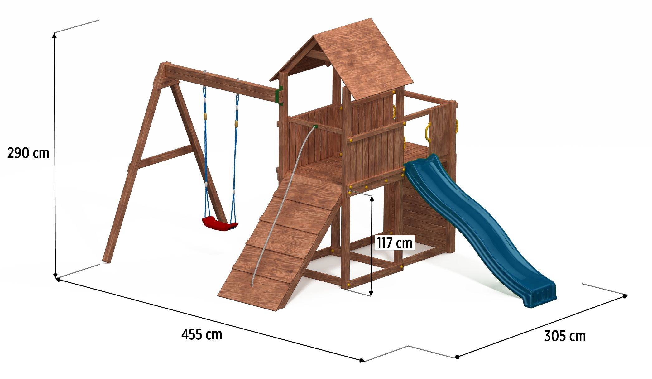 Fungoo - Plateforme de jeux en bois Carol Tour + toboggan + balançoire + rampe - Image 5