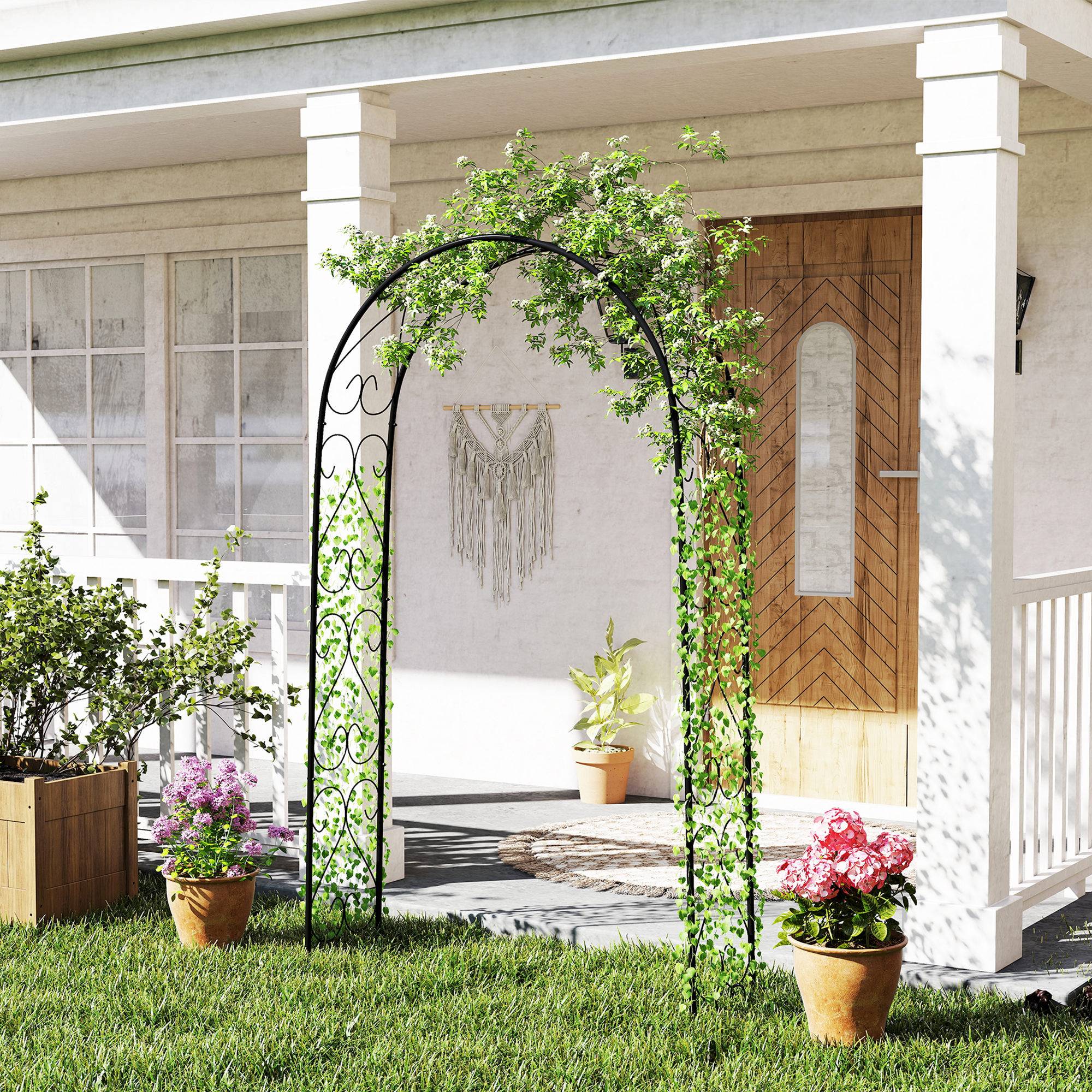 Arche de jardin acier extérieur support plantes grimpantes décoratif 125x37x230cm noir - ComfortXL Outdoor Living - Image 3