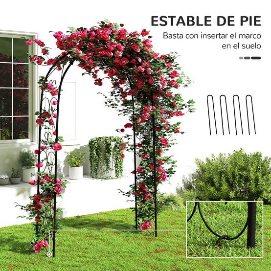 Arche de jardin acier extérieur support plantes grimpantes décoratif 125x37x230cm noir - ComfortXL Outdoor Living - Image 7
