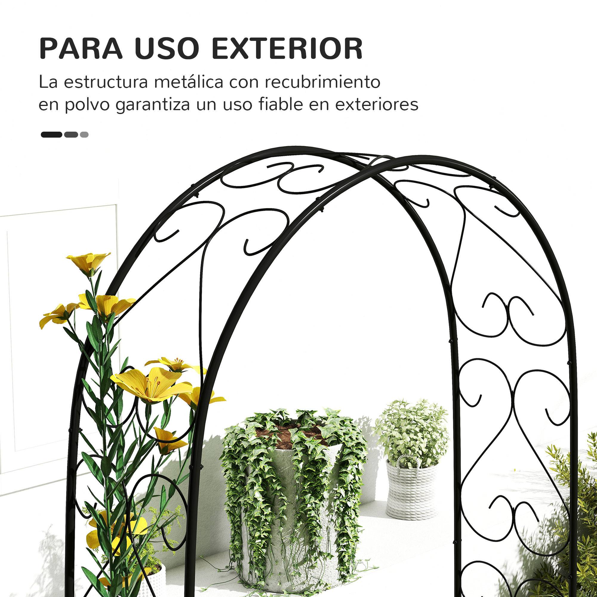 Arche de jardin acier extérieur support plantes grimpantes décoratif 125x37x230cm noir - ComfortXL Outdoor Living - Image 6