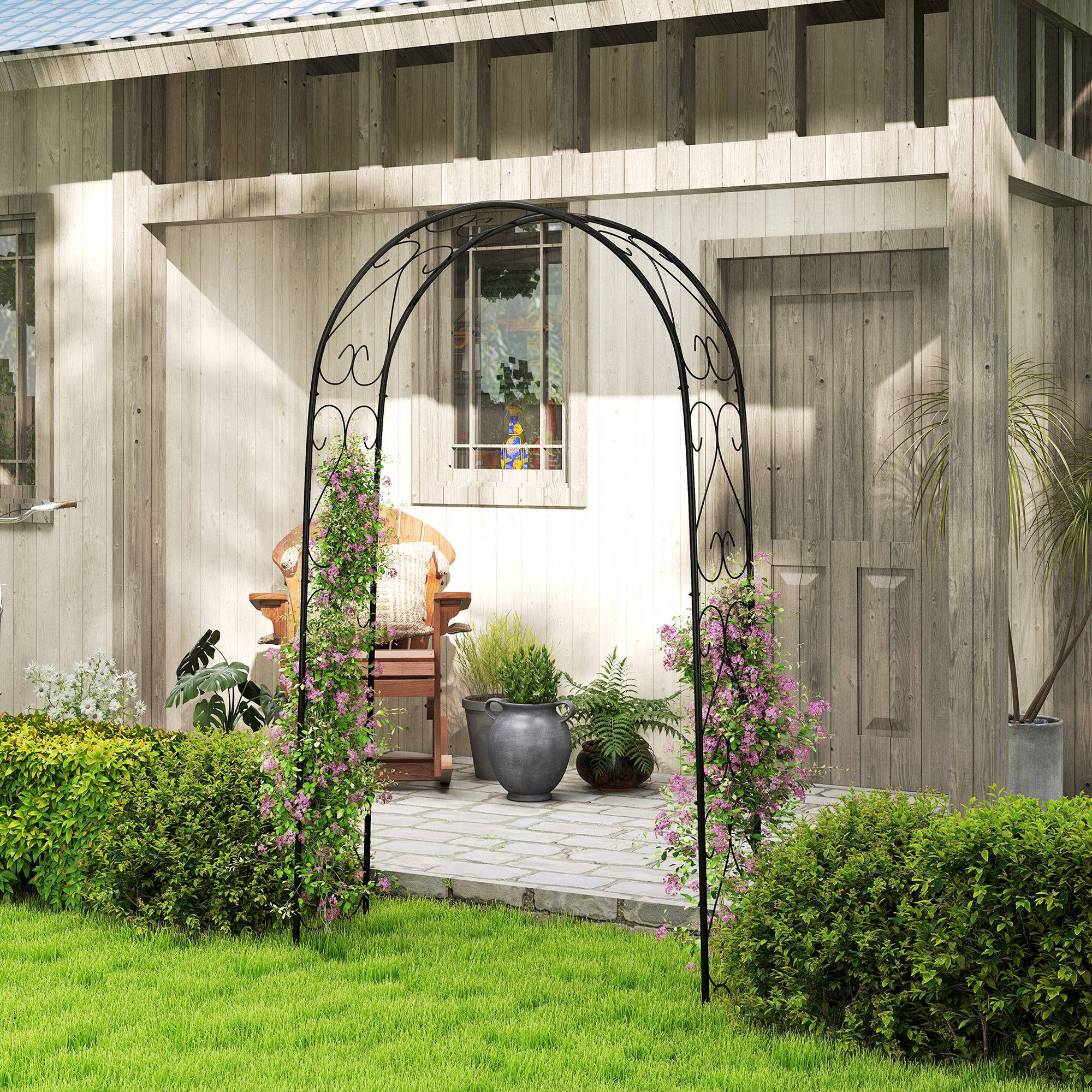 Arche de jardin acier extérieur support plantes grimpantes décoratif 125x37x230cm noir - ComfortXL Outdoor Living - Image 4