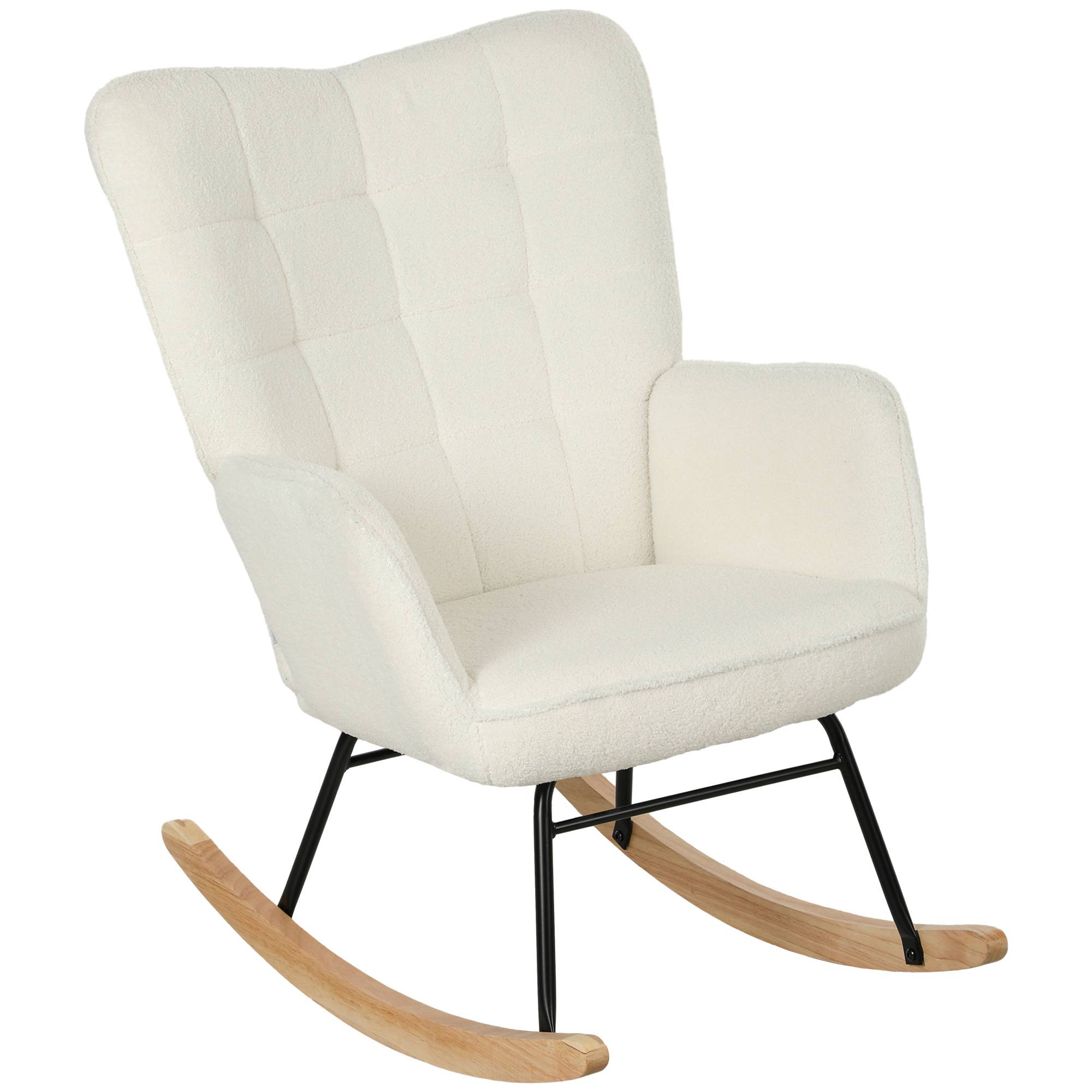 Sans Marque - Fauteuil à bascule rocking chair revêtement effet laine bouclée, structure en acier 71 x 98 x 101 cm blanc - Image 1