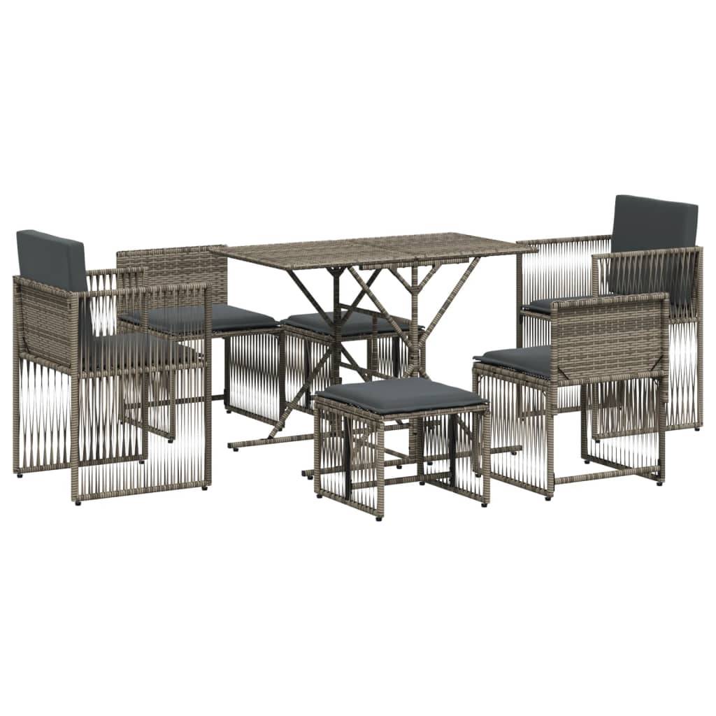 Vidaxl - Ensemble à manger de jardin et coussins 7 pcs-Salons de jardin gris rotin - Image 2