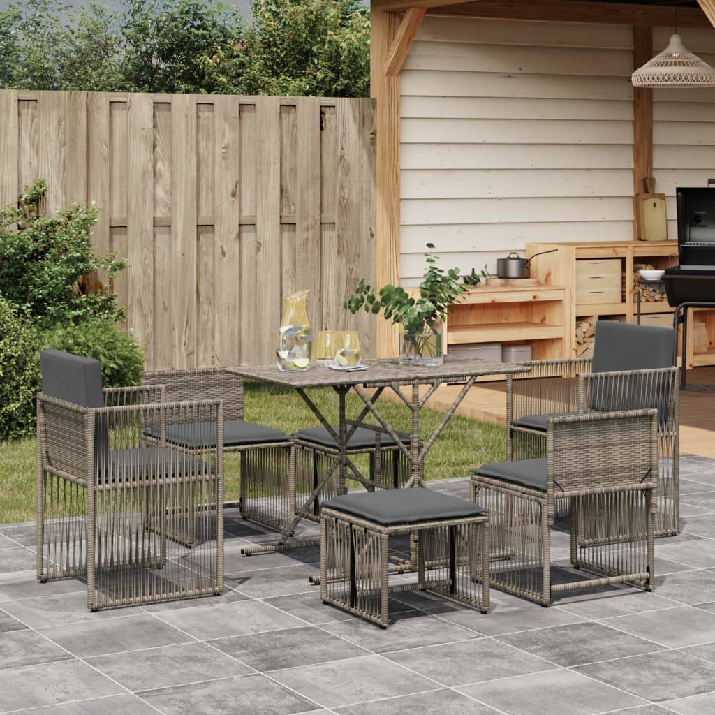 Vidaxl - Ensemble à manger de jardin et coussins 7 pcs-Salons de jardin gris rotin - Image 1