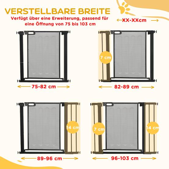 Barrière de sécurité escalier pour animal, réglable 75-103 cm, noir - Image 8