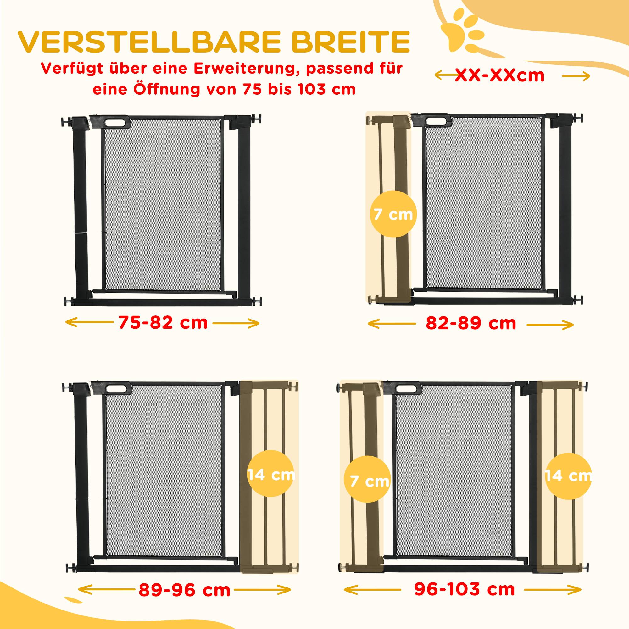 Barrière de sécurité escalier pour animal, réglable 75-103 cm, noir - Image 8