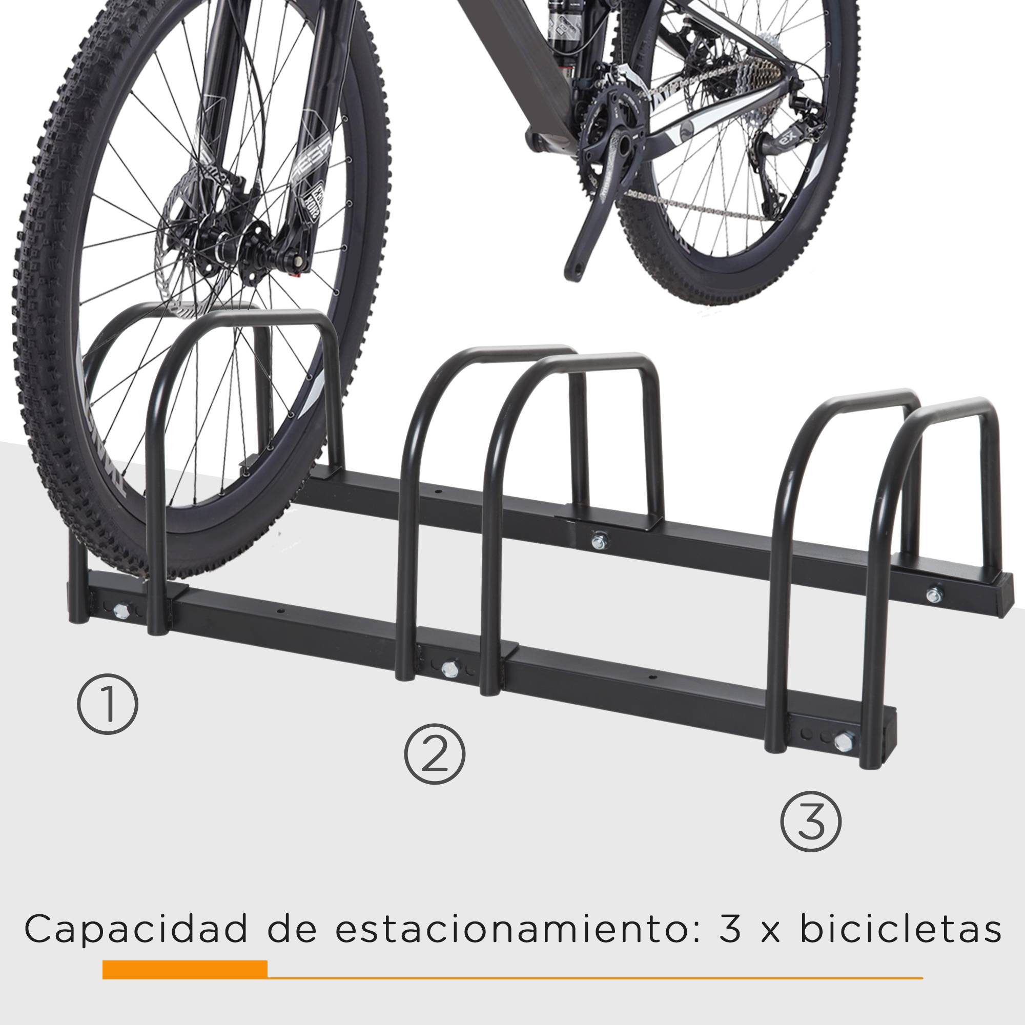 Support de stationnement pour 3 vélos, en acier, pour fixation au sol ou murale, 76 x 33 x 27 cm, noir - Image 6