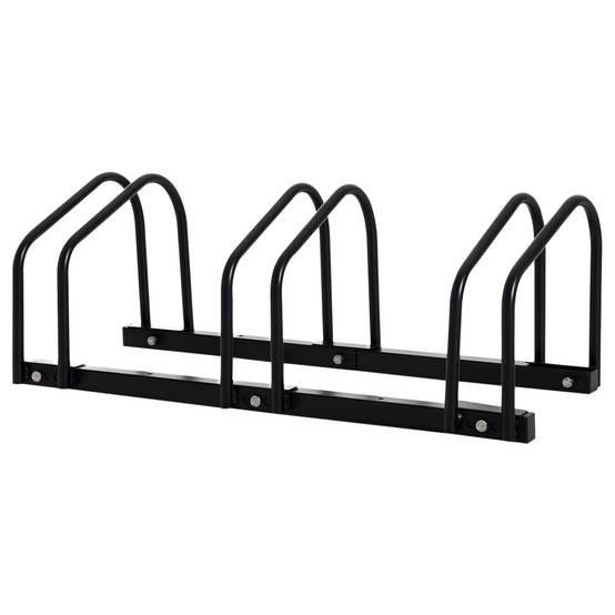 Support de stationnement pour 3 vélos, en acier, pour fixation au sol ou murale, 76 x 33 x 27 cm, noir - Image 1