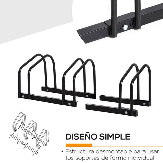 Support de stationnement pour 3 vélos, en acier, pour fixation au sol ou murale, 76 x 33 x 27 cm, noir - Image 7