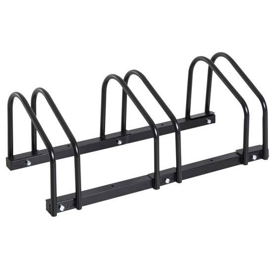 Support de stationnement pour 3 vélos, en acier, pour fixation au sol ou murale, 76 x 33 x 27 cm, noir - Image 2