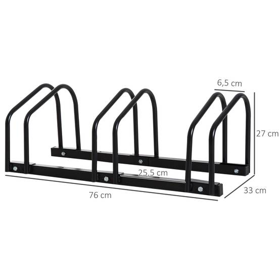 Support de stationnement pour 3 vélos, en acier, pour fixation au sol ou murale, 76 x 33 x 27 cm, noir - Image 5