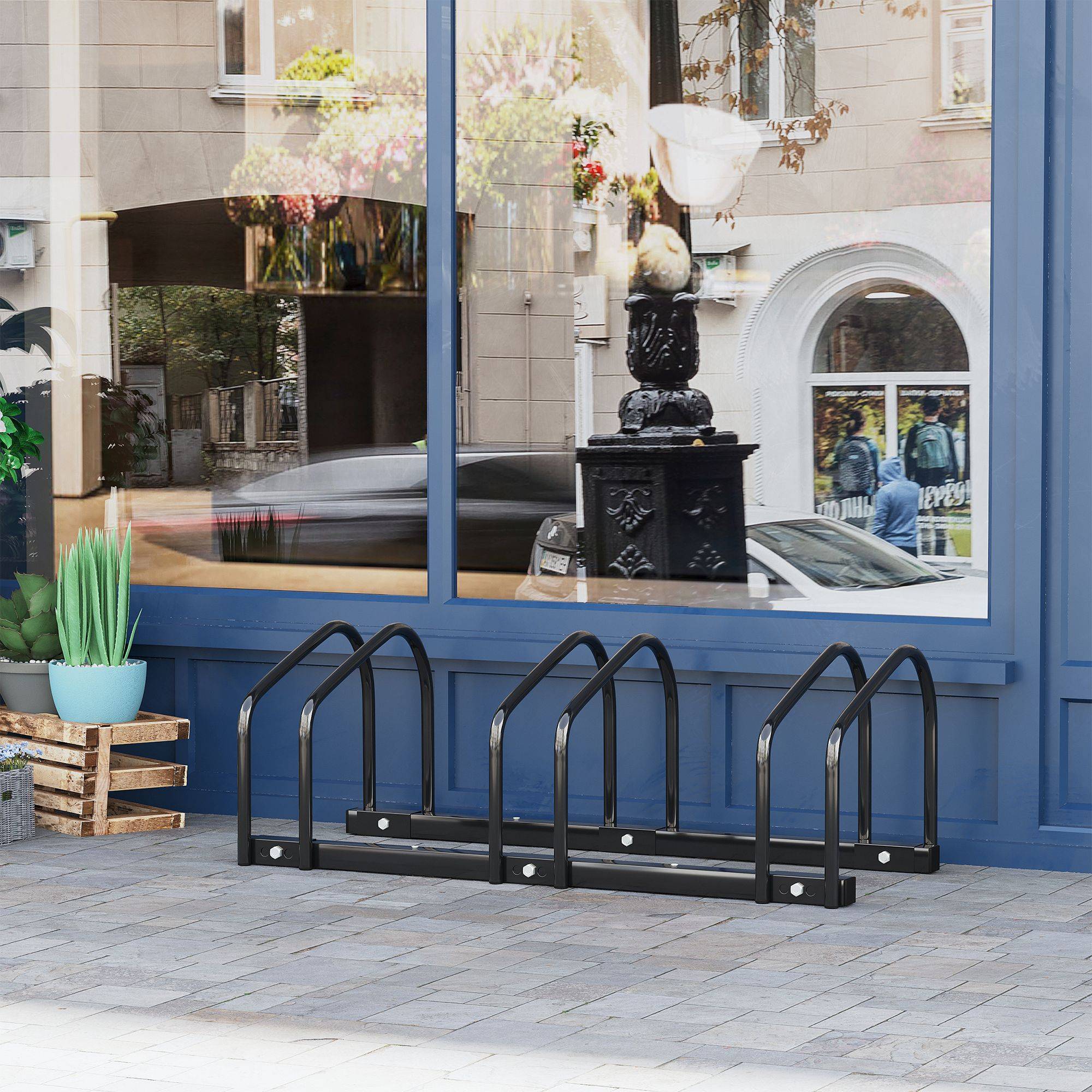 Support de stationnement pour 3 vélos, en acier, pour fixation au sol ou murale, 76 x 33 x 27 cm, noir - Image 3