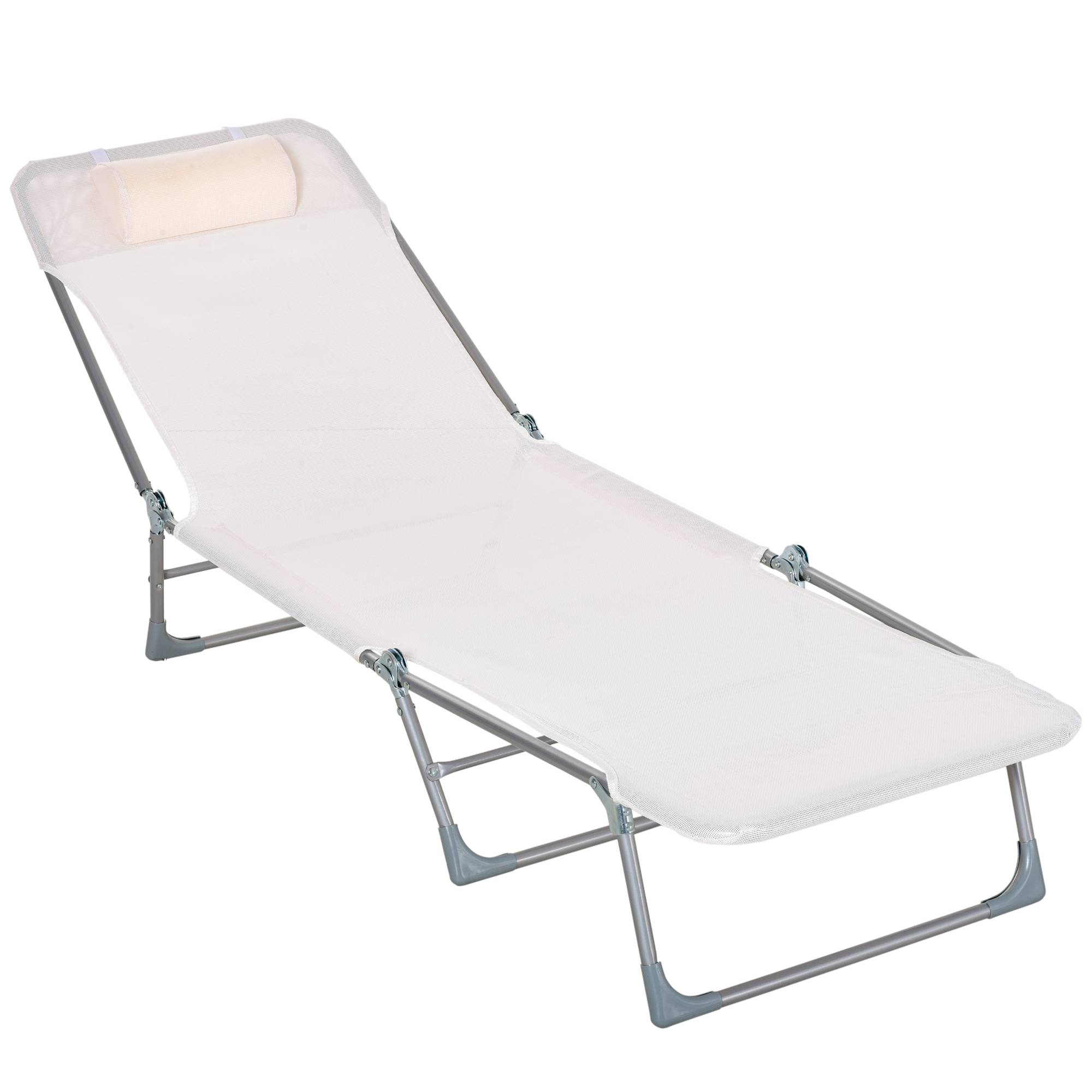 Sans Marque - Transat de jardin pliant avec dossier inclinable et coussin, en métal et textilène, 182 x 56 x 28 cm, crème - Image 2