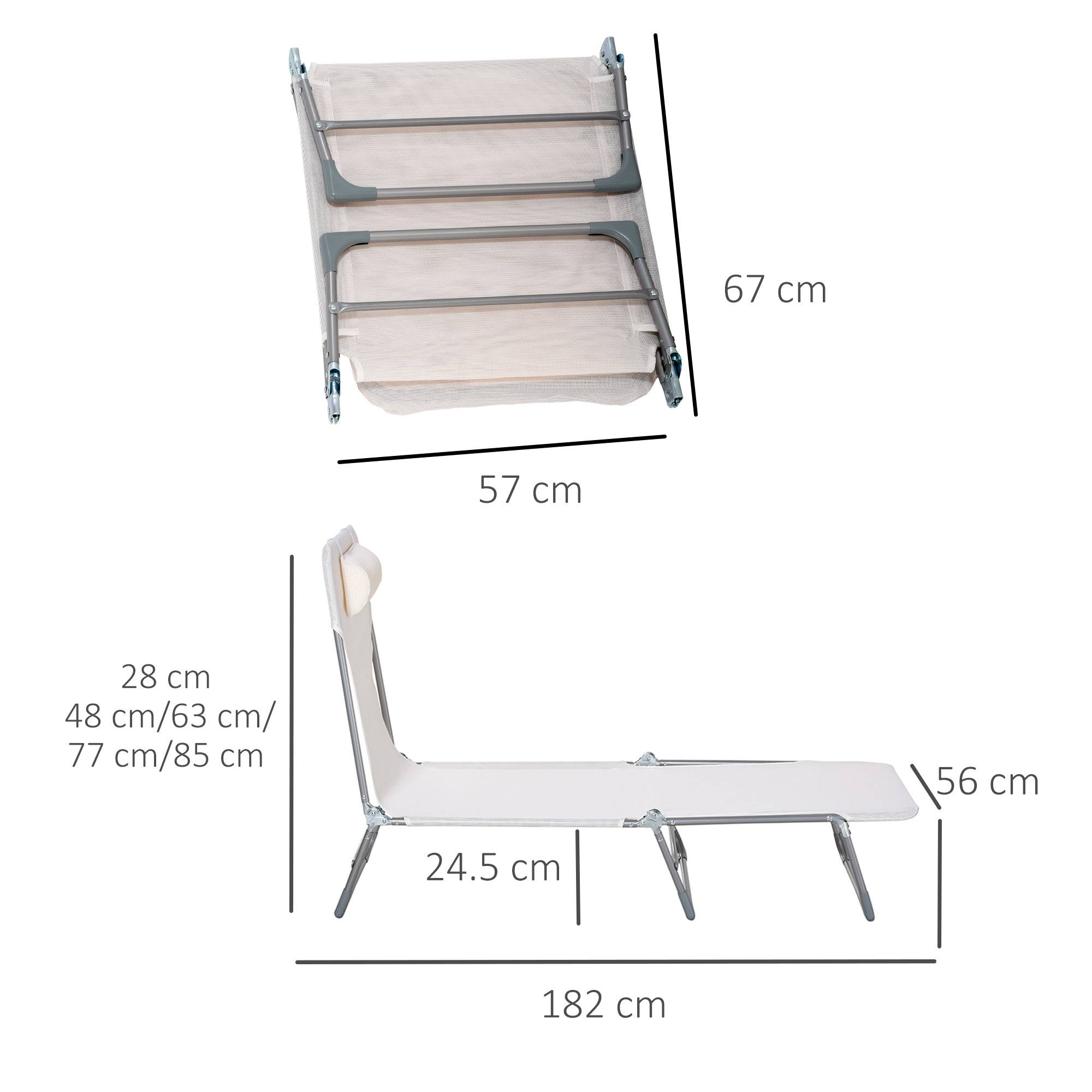 Sans Marque - Transat de jardin pliant avec dossier inclinable et coussin, en métal et textilène, 182 x 56 x 28 cm, crème - Image 5