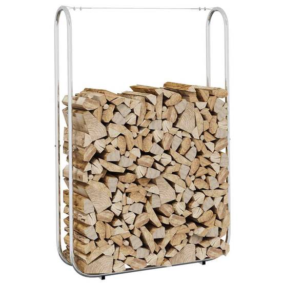 Range-bûches extérieur acier galvanisé stockage bois de chauffage jardin 100x25x150 cm Argenté - ComfortXL Outdoor Living - Image 1