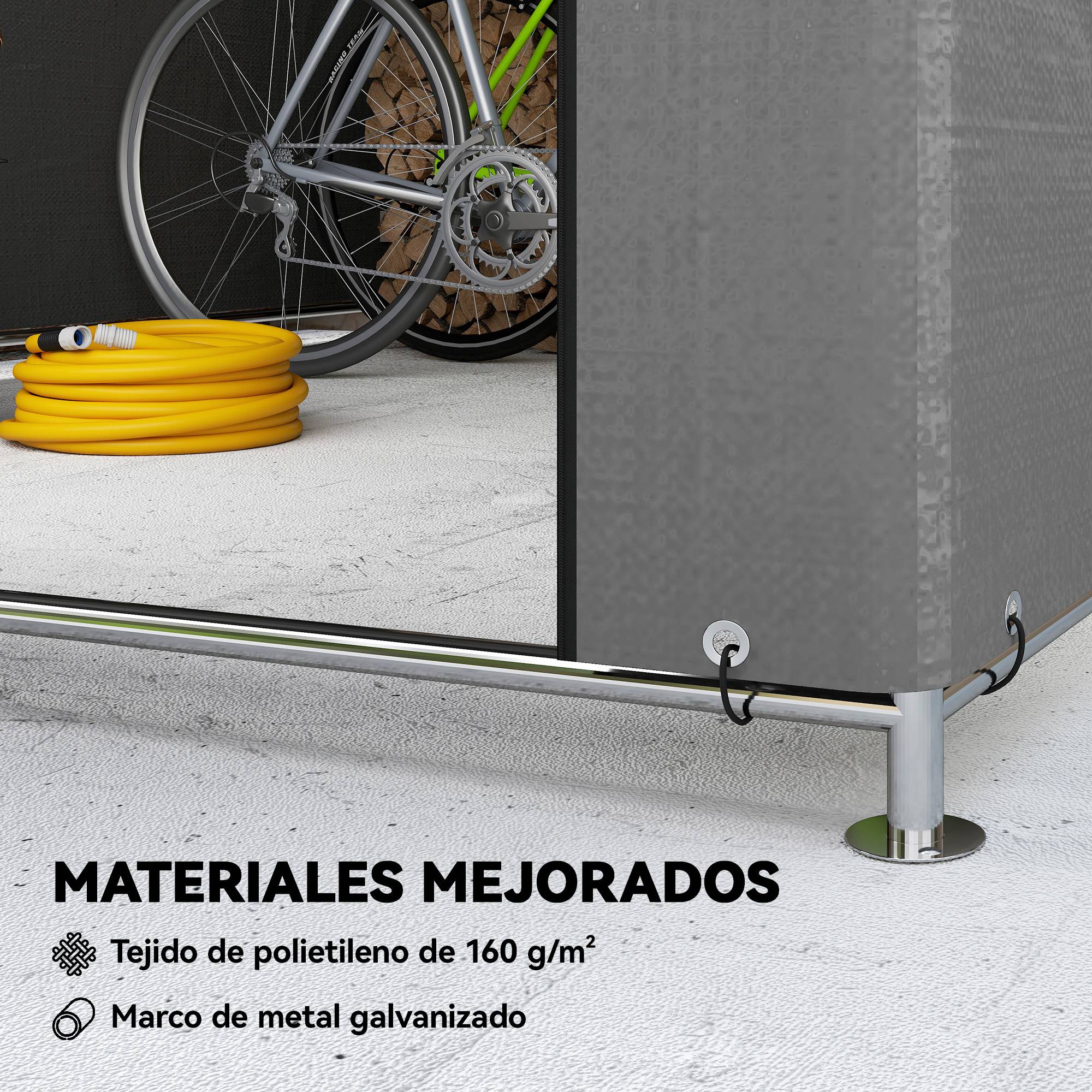 Abri de jardin pour vélo avec structure en métal galvanisé, porte zippée, imperméable, résistant aux UV, 2,4 x 2 x 2 m, gris - Image 6