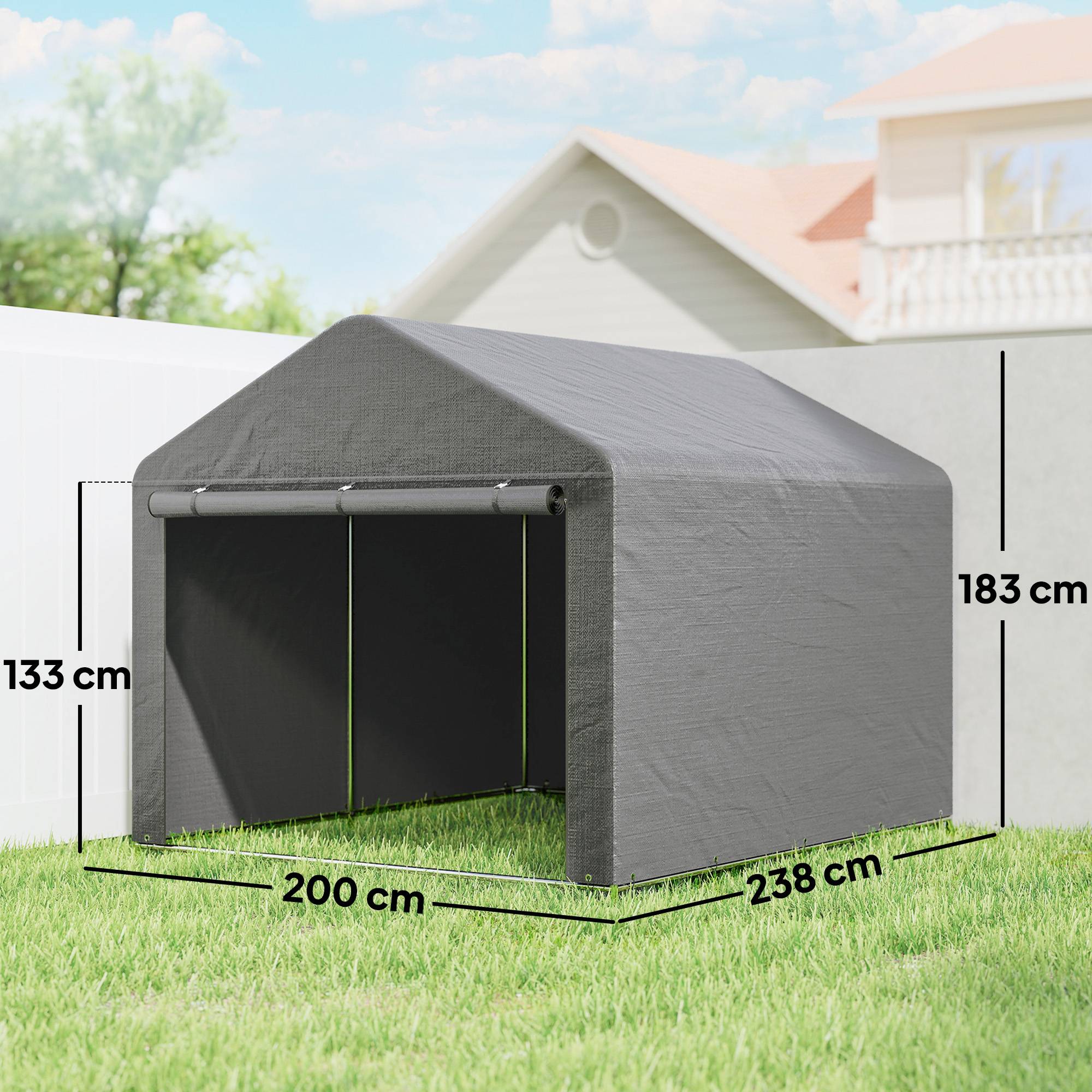 Abri de jardin pour vélo avec structure en métal galvanisé, porte zippée, imperméable, résistant aux UV, 2,4 x 2 x 2 m, gris - Image 5