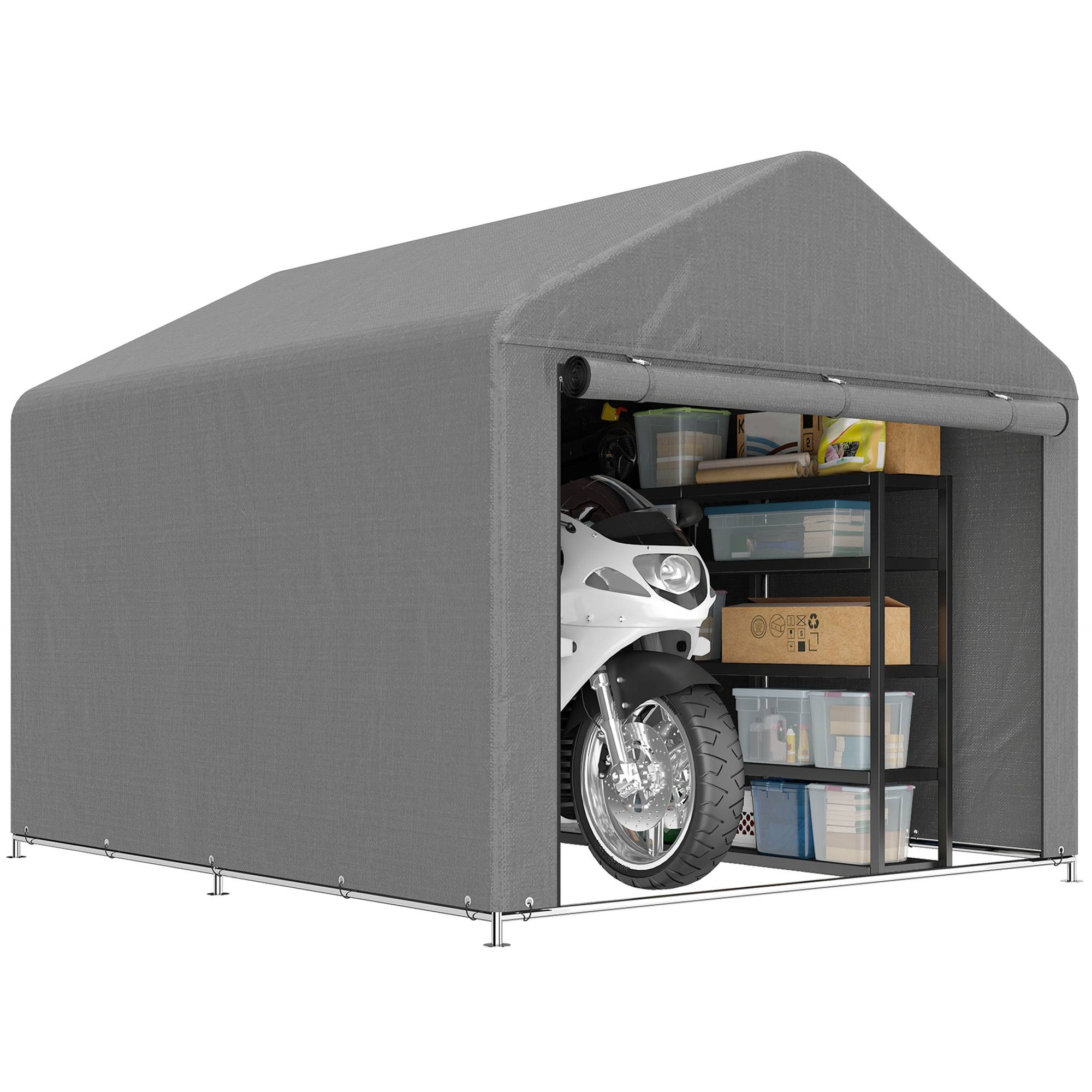 Abri de jardin pour vélo avec structure en métal galvanisé, porte zippée, imperméable, résistant aux UV, 2,4 x 2 x 2 m, gris - Image 1
