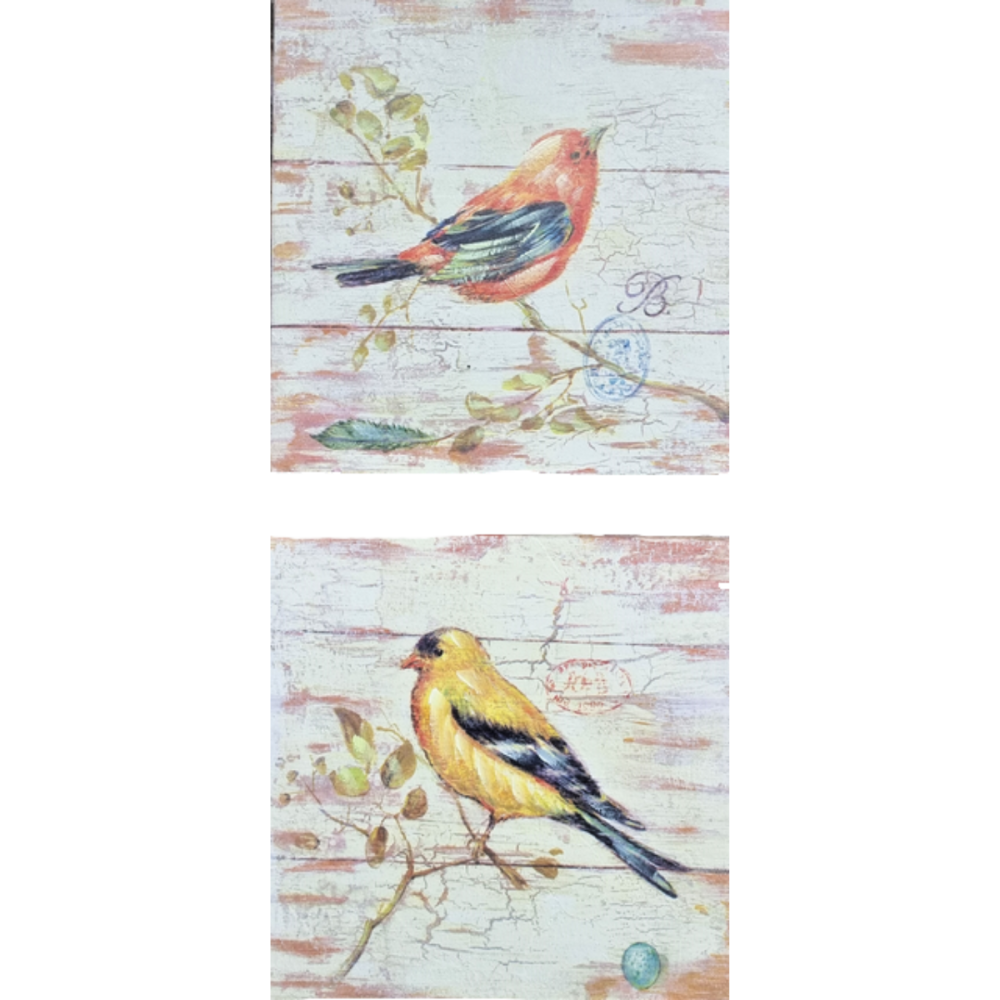 Set de deux tableaux en bois multicolores 20.5 x 20.5 cm Chemin de campagne - Image 1