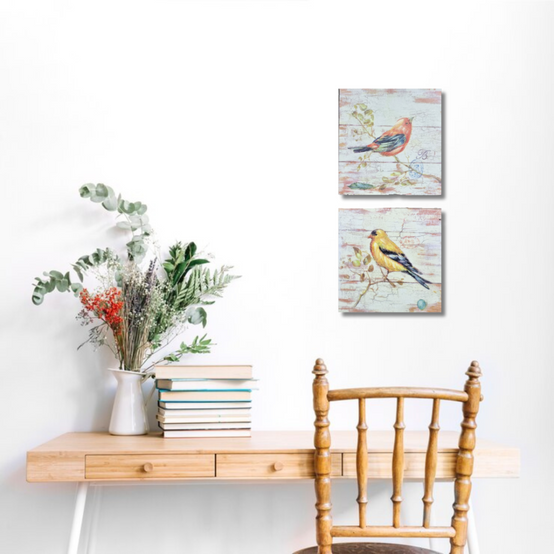 Set de deux tableaux en bois multicolores 20.5 x 20.5 cm Chemin de campagne - Image 2